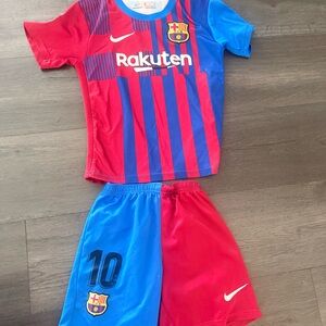 Nike Kids Messi FC Barcelona Red and Blue Soccer Jersey Set